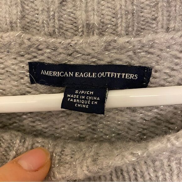 American Eagle oversized crew chunky gray silver sweater wool alpaca blend S - Picture 4 of 7